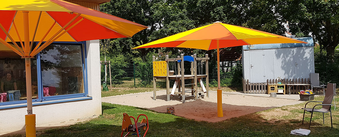 Schattello umbrellas as sun protection for sandboxes in day care centres